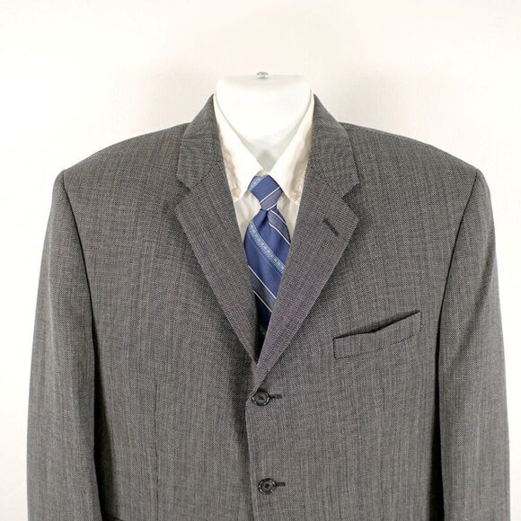 Calvin Klein Lord & Taylor White Black Check Textured Wool 2 Button‎ Blazer 44S - Picture 1 of 16
